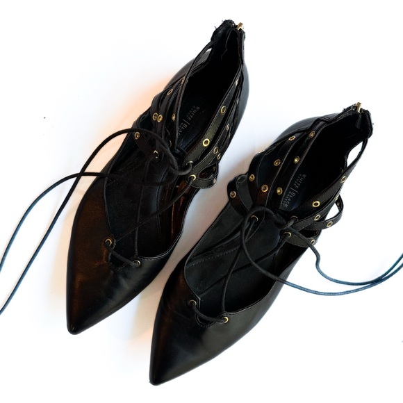 White House Black Market Shoes - WHBM black/ gold strappy lace up flat ❤️